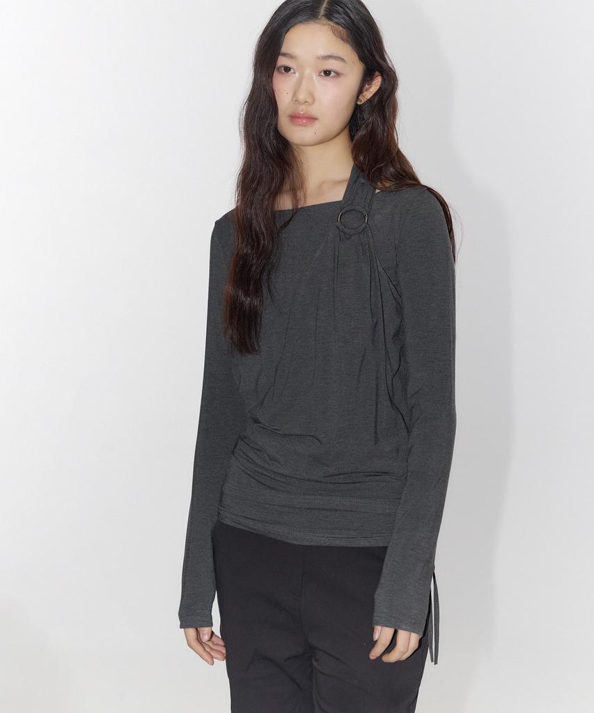 PLACE STUDIO Halter Neck Shirred Strap O-Ring Point Layered Sleeveless T-Shirt Set _3 Colors