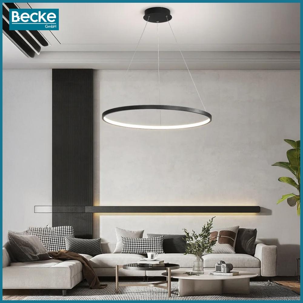 Ringformad LED-taklampa, matt svart, 25W, modern, industriell, hängande, lång, Neutral
