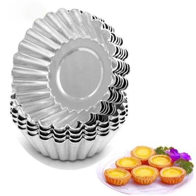 10 Stück Antihaft Wiederverwendbare Backform für Cupcake, Eiertarte, Keks, Pudding und Kuchen, Silber Edelstahl Gebäckwerkzeuge