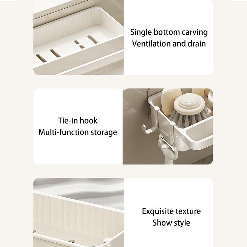 Compact Sink Drain Tray Kitchen Faucet Countertop Storage Rack Sponge Rack Bathroom Soap Dish Brush Storage Rack