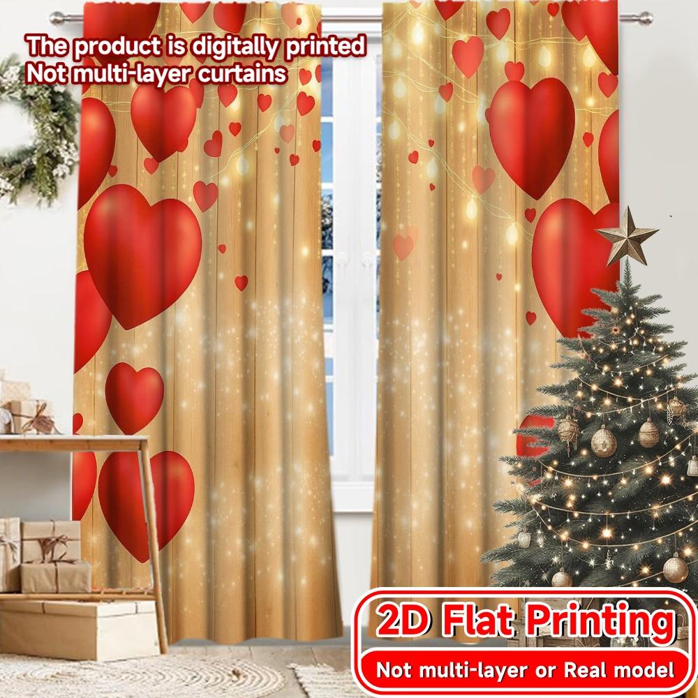

2pcs, 2D FLAT PRINTING Curtains (Without Rod) Heartful Glow Minimalist holiday curtains Versatile Fabric Curtains Gifts Perfect 52.50 × 116.00 cm 2 pcs