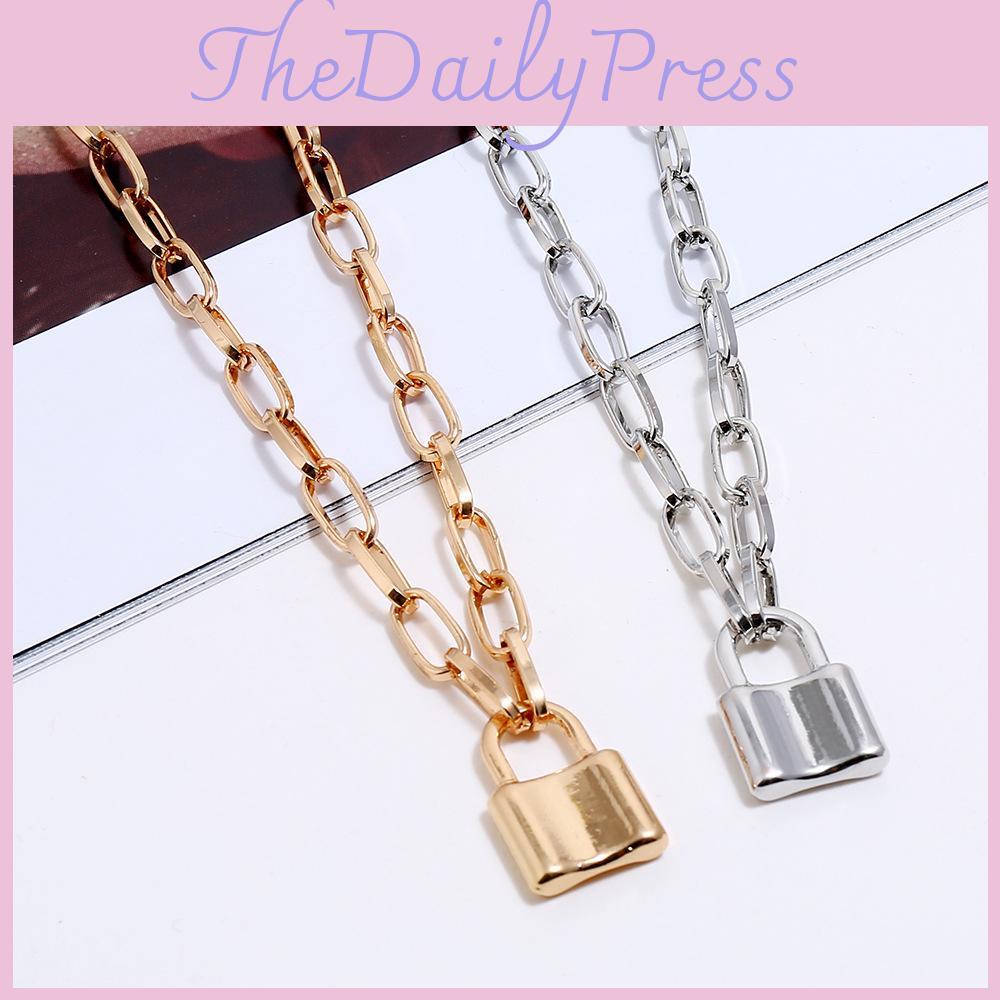Fashion Punk Alloy Chain Necklace With Lock Pendant For Casual Wear Gifts And