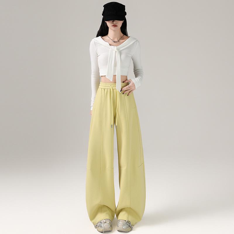 

Yellow High Waist Drape Slimming Wide Leg Sweatpants for Women - Spring/Summer XL