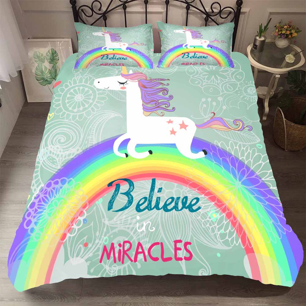 Bed Linens High-grade Fabric Unicorn Beding AU US Winter Bedding Set Hot Soft Duvet Cover Set Cute Cartoon Bedding Set 3pcs