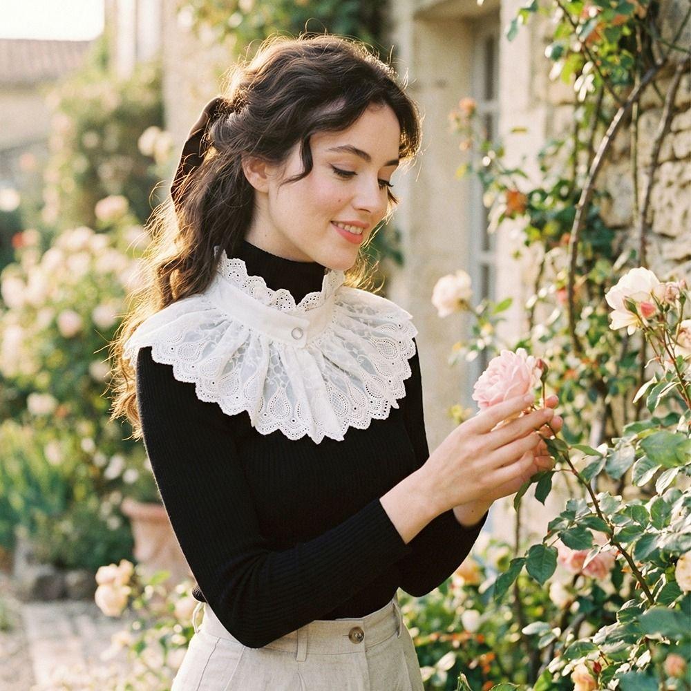Hollow Embroidery Detachable Collar White Cotton Embroidered Stand Collar  Photograph Accessory