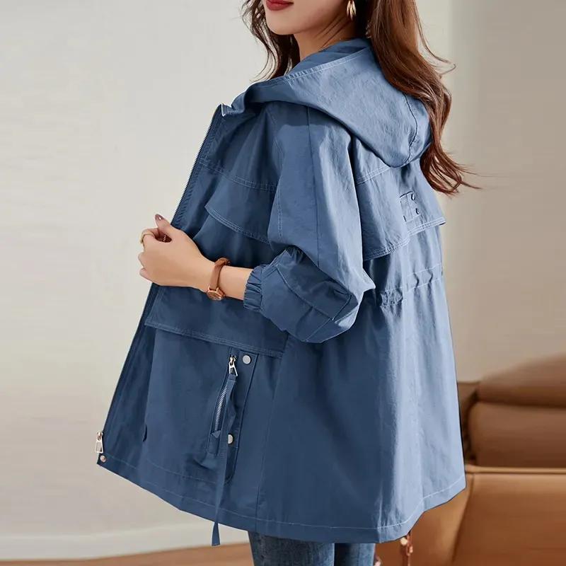 Frühling Herbst Damen Trenchcoat Mittellang Locker Damen Übermantel Windbreaker Damen Oberbekleidung Basic Mantel Futter