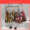 Indian Boho Style Leather Bucket Bag With Tassels And Pouch For Daily Casual Use