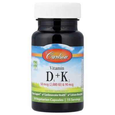 Carlson Labs Vitamin D3 + K2 Veggie Capsules, 30 Counts