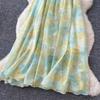 Summer Women V-neck Print Chiffon Halter Open Back Beading Long Maxi Holiday Beach Dresses