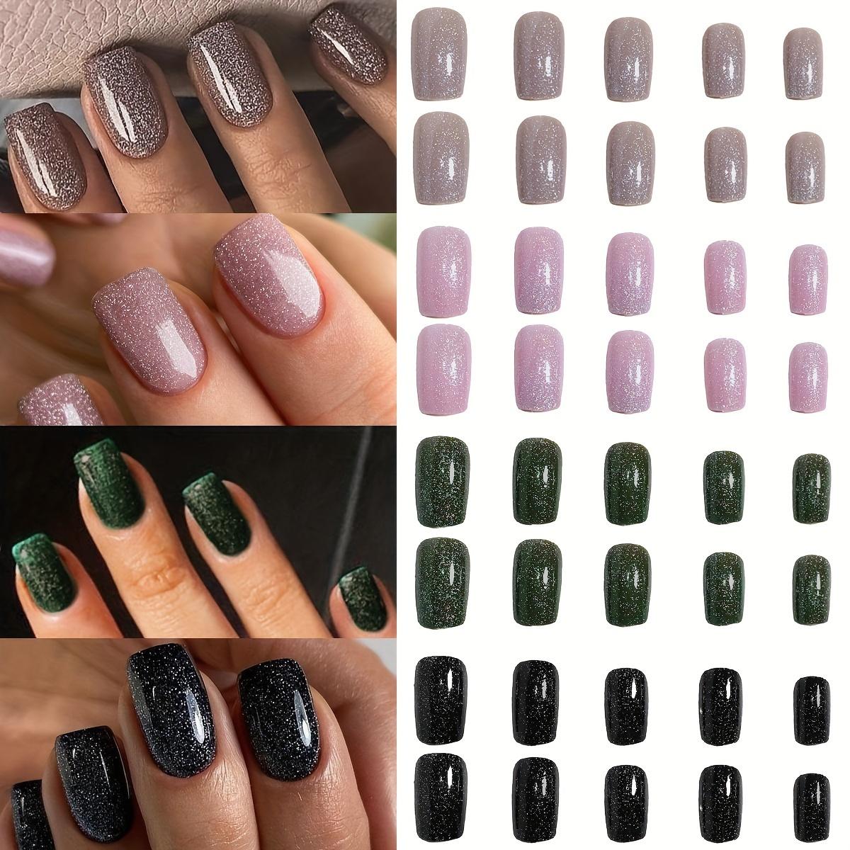 

96 шт. средней длины квадратной формы накладные ногти, накладные ногти с декором из блестящей пудры, блестящие ногти с полным покрытием для женщин