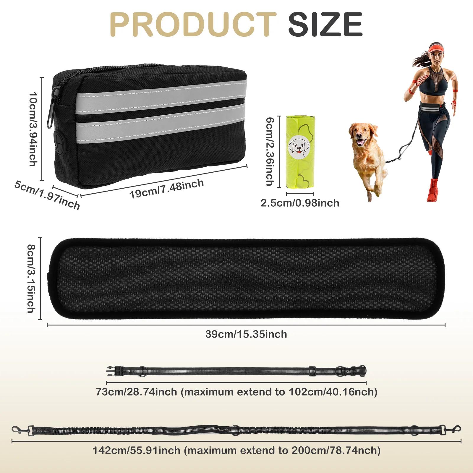 Hands Free Dog Leash Nylon Elastic Dog Running Leash with Waist Bag and 1 Roll Trash Bag eflective Waist Dog Leash Pet Supplies