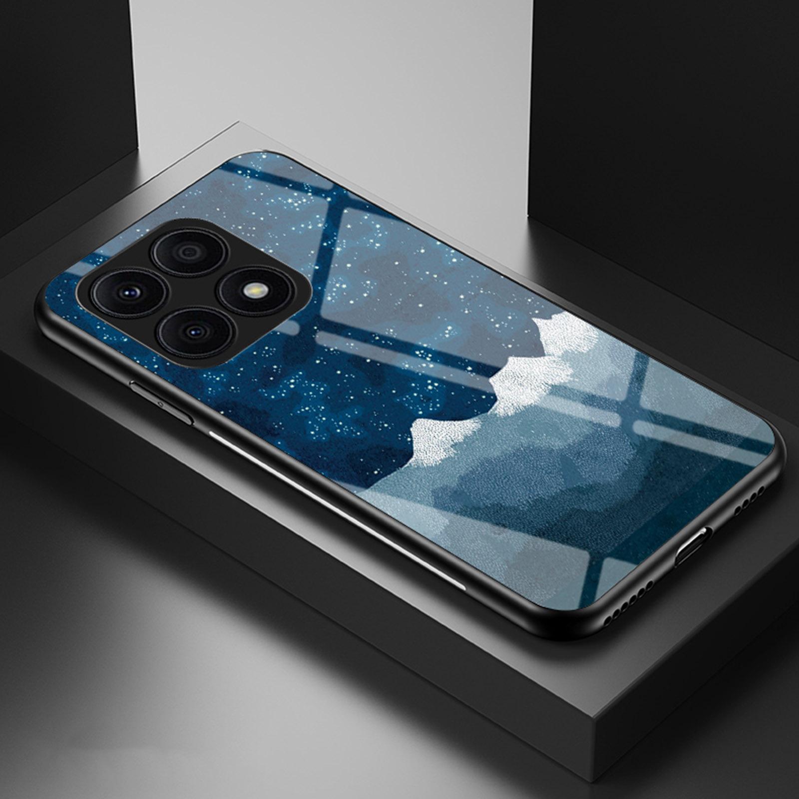

For Honor X8a 4G Starry Sky Pattern Phone Case Tempered Glass+PC+TPU Protective Cover Scattering Starry