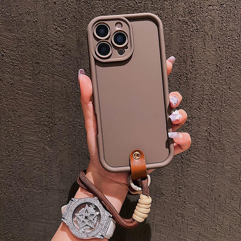 Matte Candy Silicone Phone Case For iPhone 15 16 11 12 13 14 17 Pro Max 16E XS X XR 7 Plus Lanyard Strap Rope Soft Cover