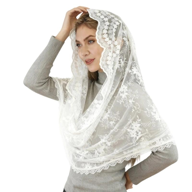 

Элегантная вуаль для мессы с кружевным цветочным узором Мягкий полиэстер Аксессуар для укладки волос Вуаль-мантилья для особого случая 1