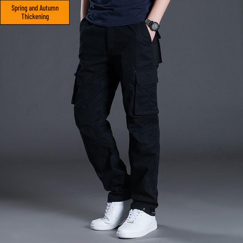 Men's Four-Season Work Pants: Loose Straight-Leg, Wear-Resistant, Multi-Pocket, Casual Style.