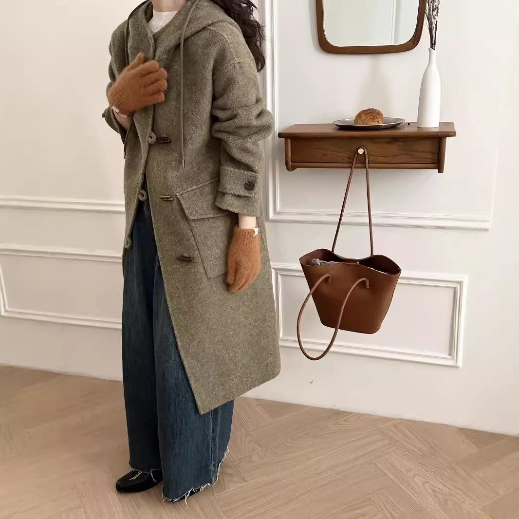

Двустороннее шерстяное пальто с капюшоном, женское, удлиненное S