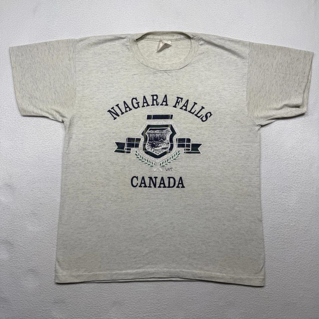 T-shirt Bianca VINTAGE anni '90 Cascate del Niagara Taglia L Made In Canada Cucitura Singola