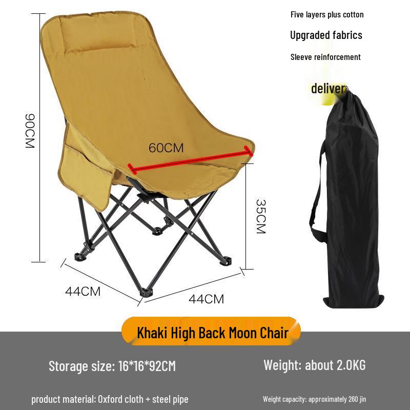 Hochhaus-Outdoor-Mondstuhl: Faltbarer, tragbarer Campinghocker mit hoher Rückenlehne