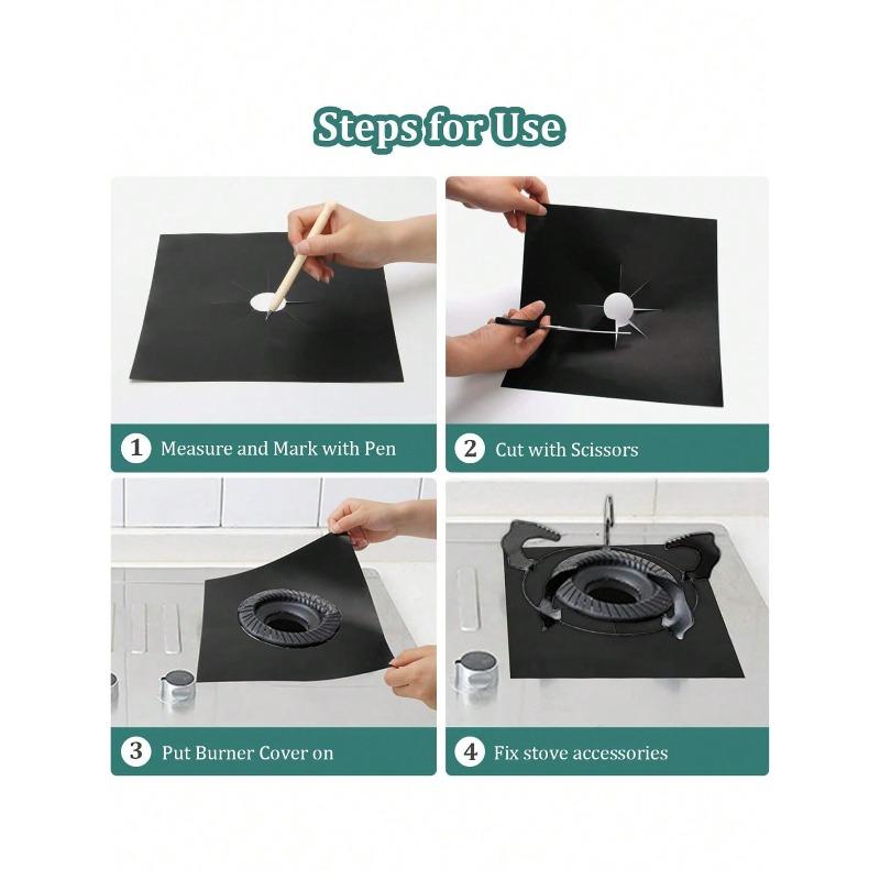 Reusable Gas Stove Burner Covers - Thick 0.1mm Double Layer Black Non-Stick Easy Clean Liners For Kitchen/Cooking