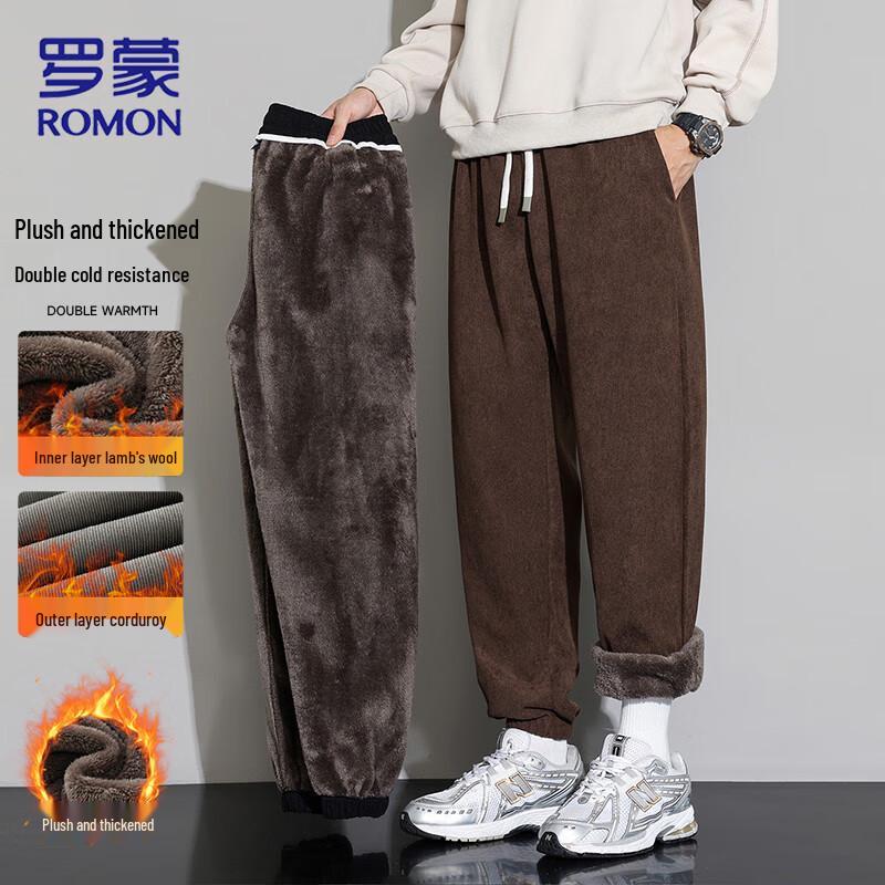 Romon Men's Warm Corduroy Fleece-Lined Casual Pants