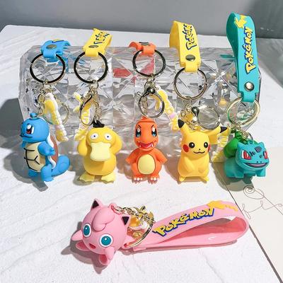 Cartoon Car Pokemon Keychain Pikachu Anime Action Figure Toy Kawaii Fashion Charmander Psyduck Doll Keyring Bag Widget Kids  Children Gift Present