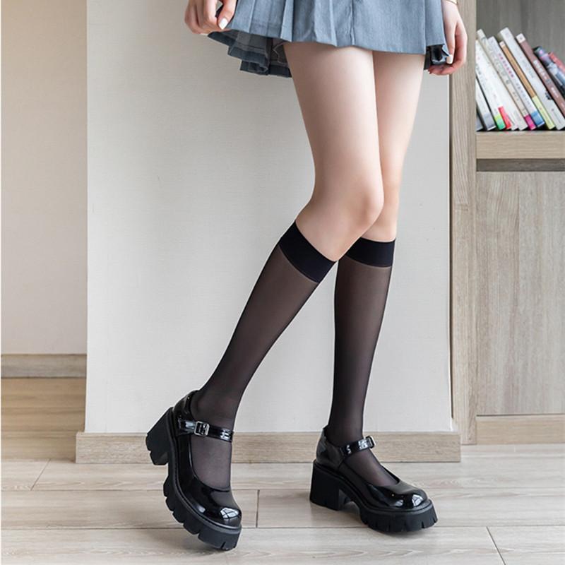 

Ultra-thin black mid-calf stockings for women, spring and autumn thin anti-snag over-the-knee socks, half-length long stockings jk Non-slip calf Ultra-Thin【Middle Tube