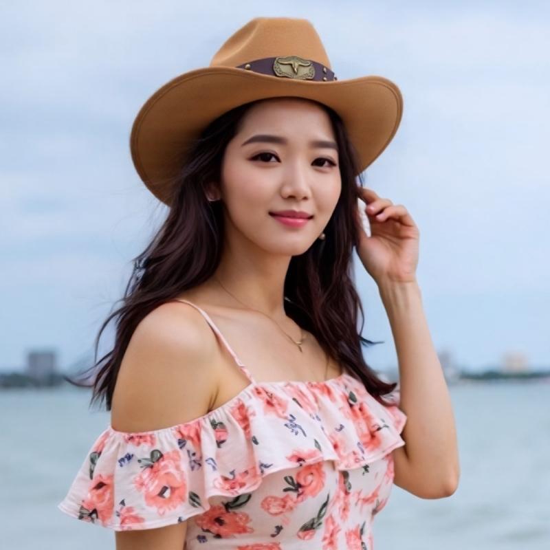 Ethnic Vintage Cowboy Hats Wide Brims Sun Protections Breathable Polyester Summer Outdoor Hat For Music Festivals