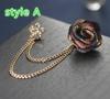 Vintage Mixed Fabric Rose Brooches Tassel Chain Men Suit Collar Brooch Broche Lapel Pin Brooches For Women Jewelry Accessories
