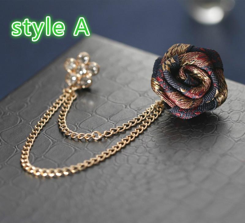 Vintage Mixed Fabric Rose Brooches Tassel Chain Men Suit Collar Brooch Broche Lapel Pin Brooches For Women Jewelry Accessories