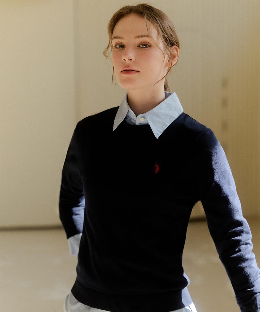 USPOLOASSN 100% Cotton Long Sleeve Round Knit_Navy