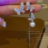 New Super Fairy Pearl Butterfly Earrings Women's Silver Needle Asymmetrical Long Fringed Earrings Earrings