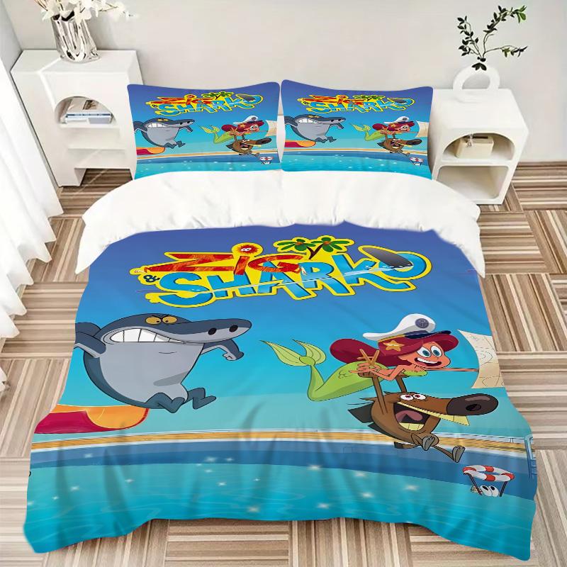Zig Sharko Cartoon Fun Print 3Pcs Bedding Set,Duvet Cover with 2 Bedro,Pillowcase Home Birthday Gift