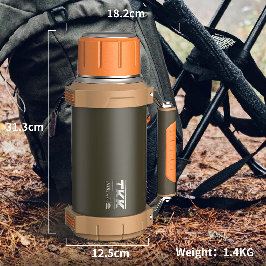 2000ml Large 18/10 Stainless Steel Insulated Thermos Zinc Alloy Handle 64oz Vacuum Flask Camping Eco-Friendly 24 Hours