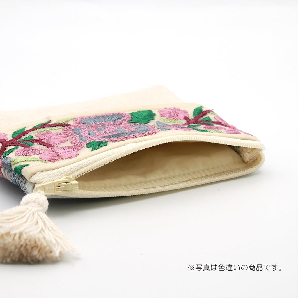 Tomo Corporation Indian Embroidered Ribbon Pouch with Tissue Case, Salmon Pink, Indian Embroidery, Indian Ribbon, 13xH10xD2cm, 13124-000-411