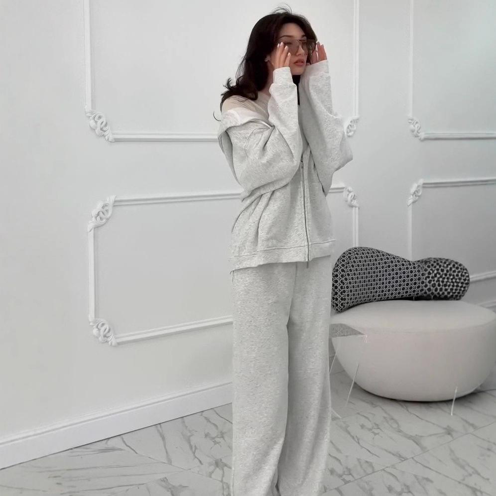 2025 Autumn Women's European & American Casual Two-Piece Set: Elastic Zipper Pants with Pockets & Hooded Top