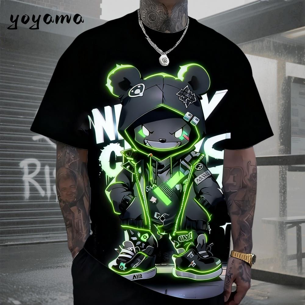 T-shirt da uomo Hip Hop con motivo Orso Stampa 3D Abbigliamento da uomo Estate Nuova Streetwear T-shirt Unisex Oversize Harajuku Abbigliamento da uomo