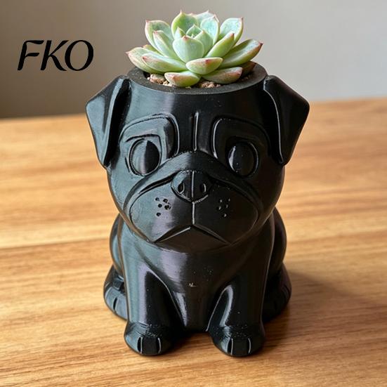 Pot de Plante d'Intérieur Compact Pot Carlin Imprimé en 3D, Pot de Fleur Chien Décoratif pour Pot Extérieur, Contenant pour Plantes Cactus Succulentes, Cadeau pour Amoureux des Animaux