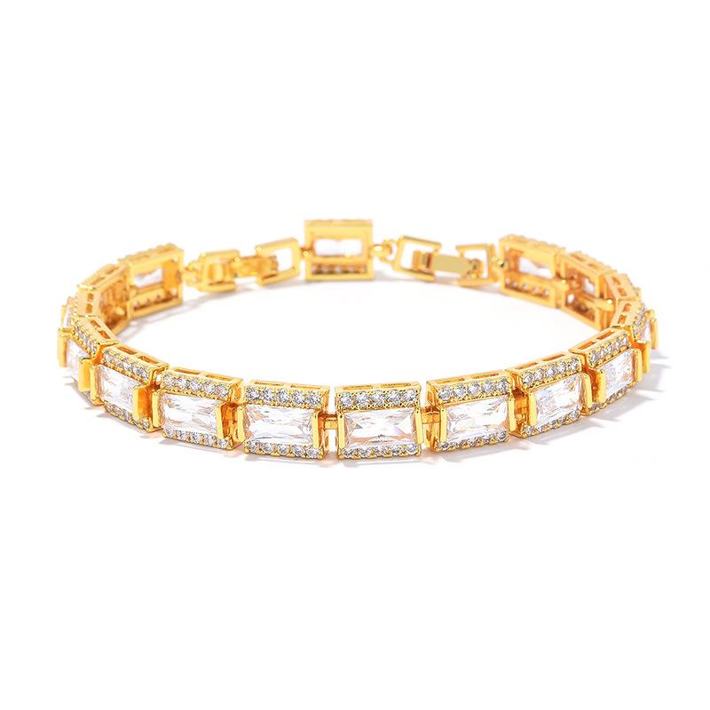 European and American Light Luxury Hot Selling Square Multi color Zircon Inlaid Bracelet for Women Silver White