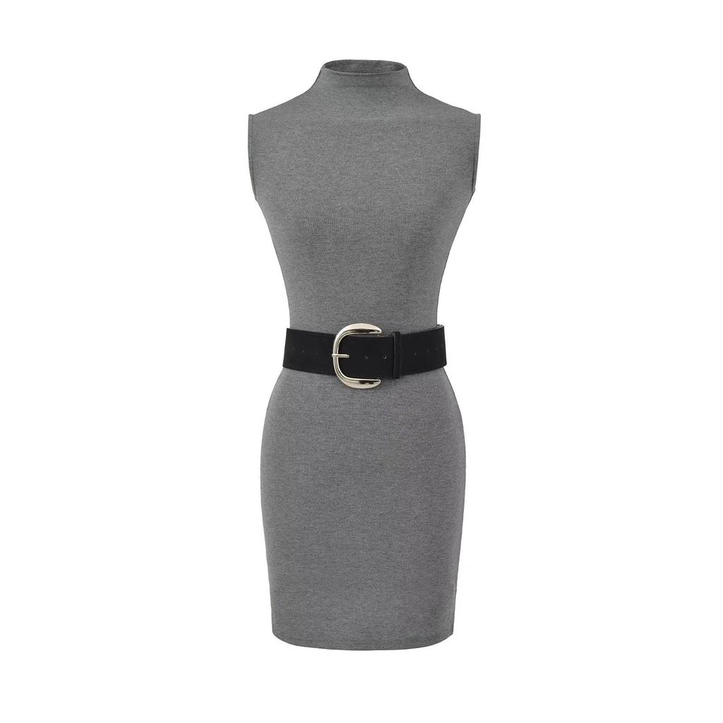 Pure Desire Black Sleeveless Belted Slim Fit Dress - Sexy, Flattering, Hip-Hugging Skirt for Hot Girls