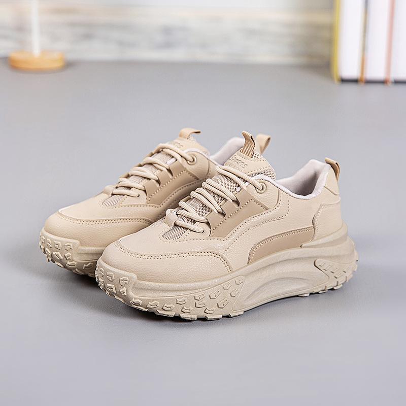 

Туфли на толстой подошве для папы, женские, новинка 2024 года, весна-осень, кожаная повседневная универсальная спортивная обувь, женские туфли, не дающие ногам устать, рабочая обувь на мягкой подошве 35 хаки