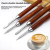 Latte Art Needle Tool with Carved Rosewood Handle Professional Coffee Decorating Pen for Baristas