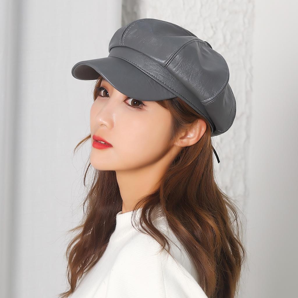 Kvinners Beret Skinn Solid Farge Allsidig Painter Hat Vår åttekantet Hat