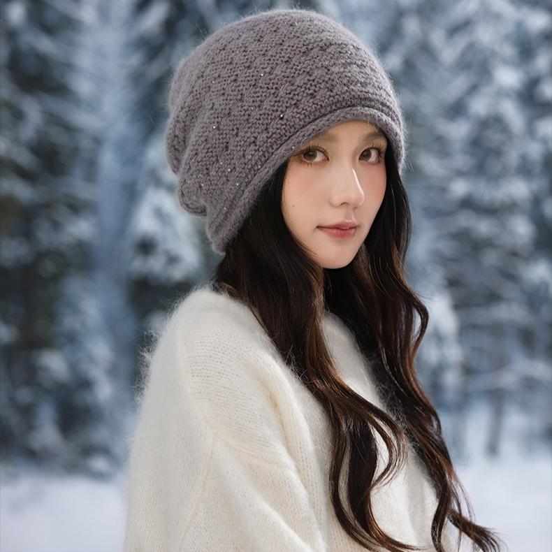 Hat Women's Autumn and Winter New Hollow Thickened Stack Hat Outdoor Cold Warm Hat