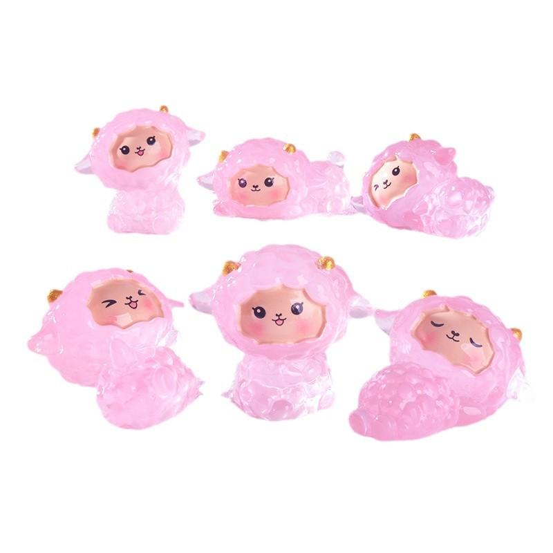 Pink Little Sheep Micro-landscape Cute Animal Little Pink Sheep Glow-in-light Small Ornament Resin Accessory