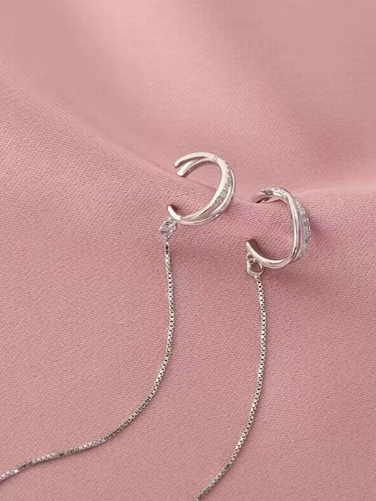 Ear Clips Without Ear Piercings Women'S Fringed Ear Line Temperament Premium Niche Earrings Fashion Personalized Earrings