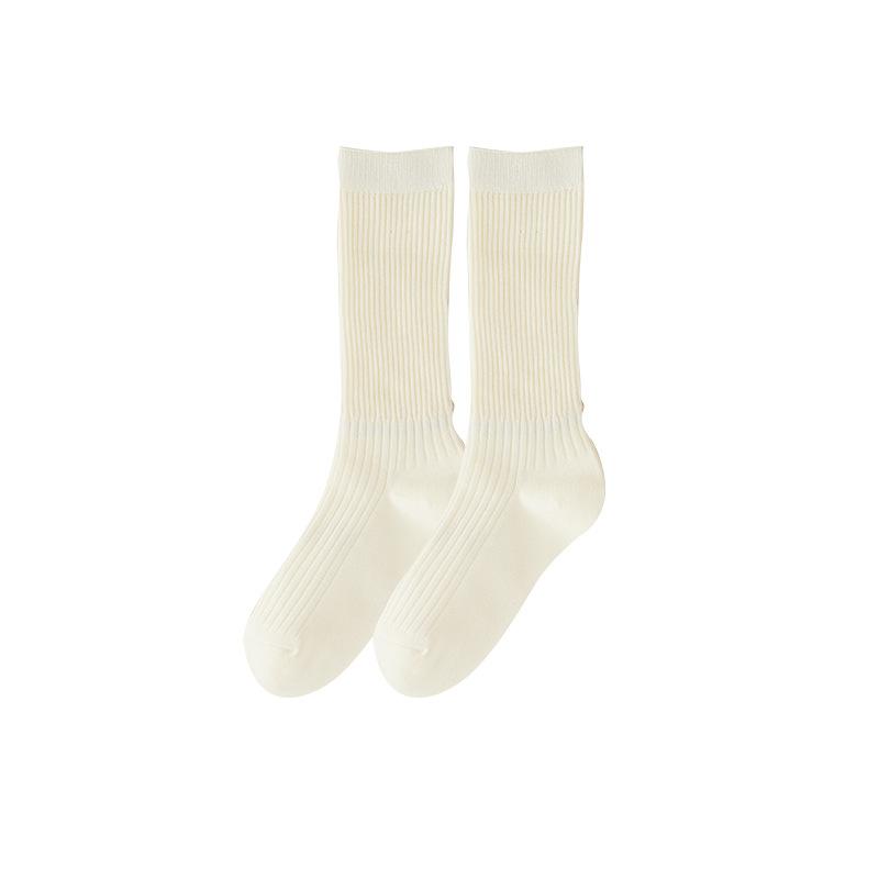 

Solid Color Versatile Mid-calf Socks for Autumn and Winter, Striped Women s Socks, Retro Women s White Mid-calf Socks, Dui Dui Calf Socks 1 pair слонова кістка