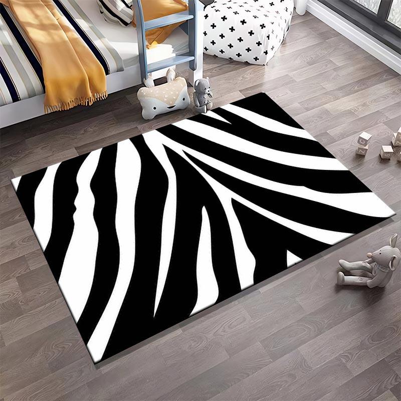 "Black and White Zebra Stripe Area Rug for Modern Home Decor" Suitable for use as an anti-slip for living room bedroom sofas