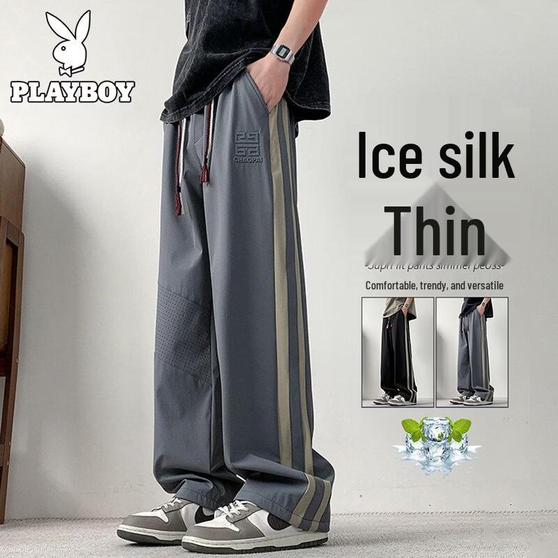 

PLAYBOY Men s Striped Quick-Dry Loose Fit Casual Pants M