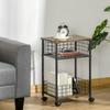 Industrial Design Kitchen Cart 1 Shelf 1 Storage Basket 4 Wheels 40 cm x 30 cm x 62 cm Steel Black + Brown