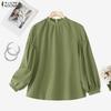 ZANZEA Women Casual Round Neck Solid Color Loose Long Sleeve Blouse